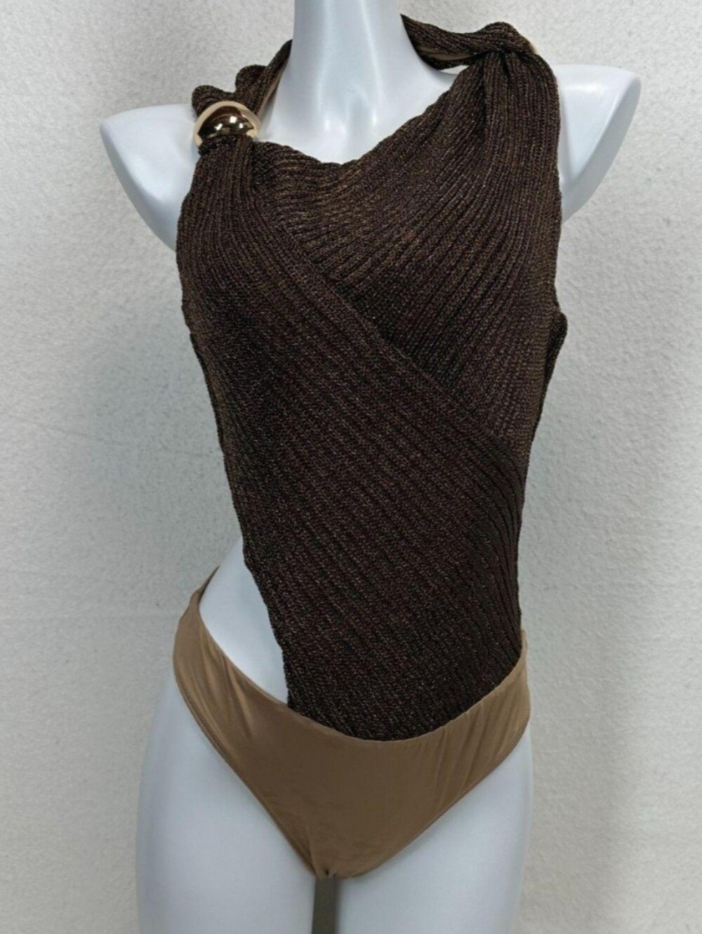 NWT JLUXLABEL Luminous Sleeveless Bronze Sweater Bodysuit W/ Cutout- Retail $105 - Picture 2 of 3